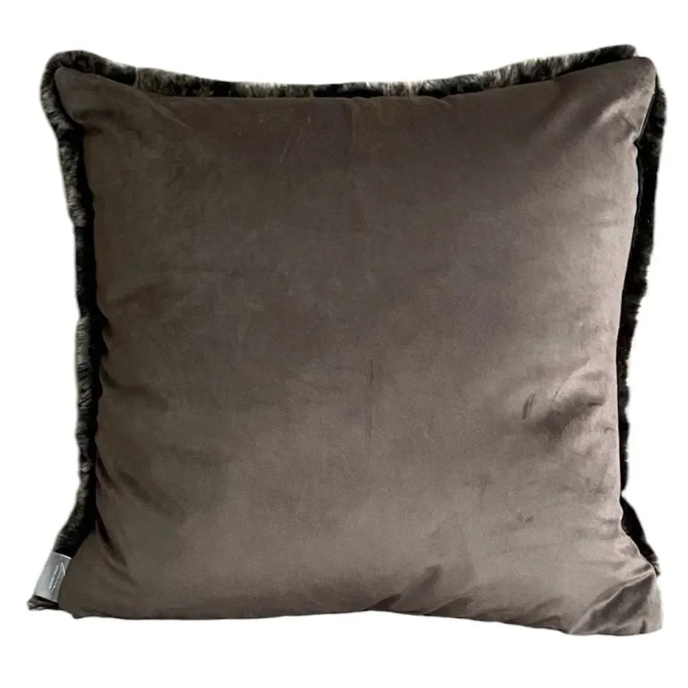 Two (2) Aviva Stanoff Black/Brown Faux Fur Luxury Designer Pillows New Cabin